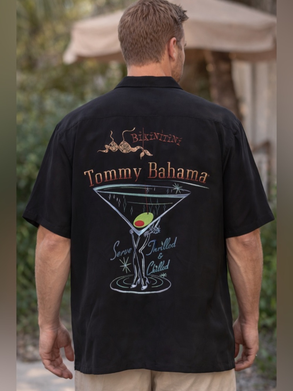 Tommy Bahama Martini Bikinitini Silk Shirt Men’s Medium Black